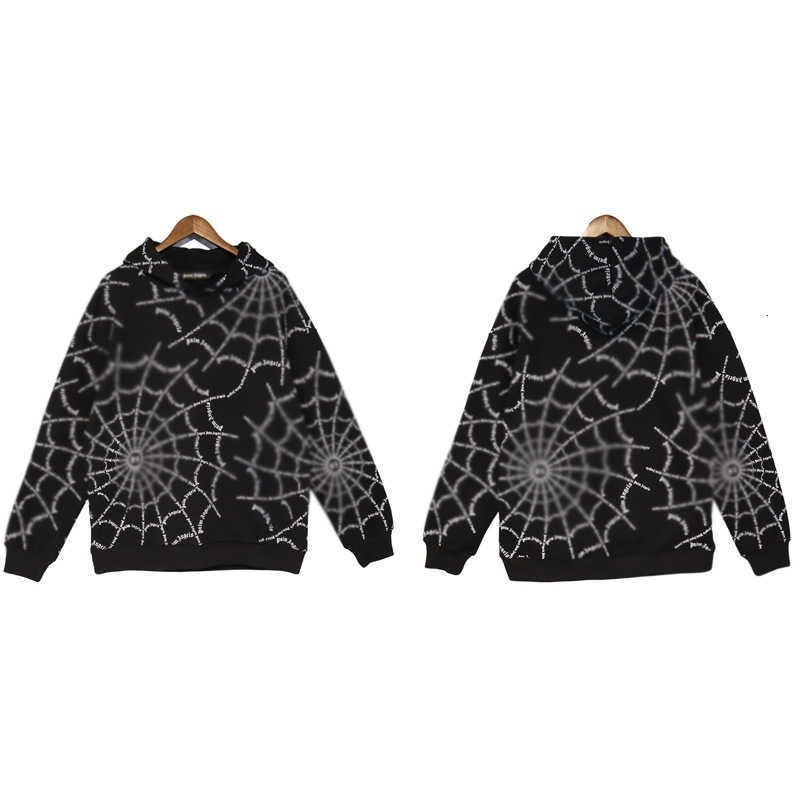 

Palm Chaopai Angel Letter Spider Web Printed Hooded Sweater Men's and Women's High Street Bf Hoodie Coat, Black
