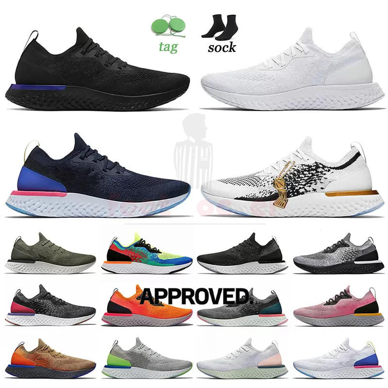 

Mens Designer Running Shoes Epic React Fly Knit V1 V2 Sports Shoes Womens Trainers Triple Black OG Racer Blue White Copper Flash Oreo Slip On lacesless Loafers, 13