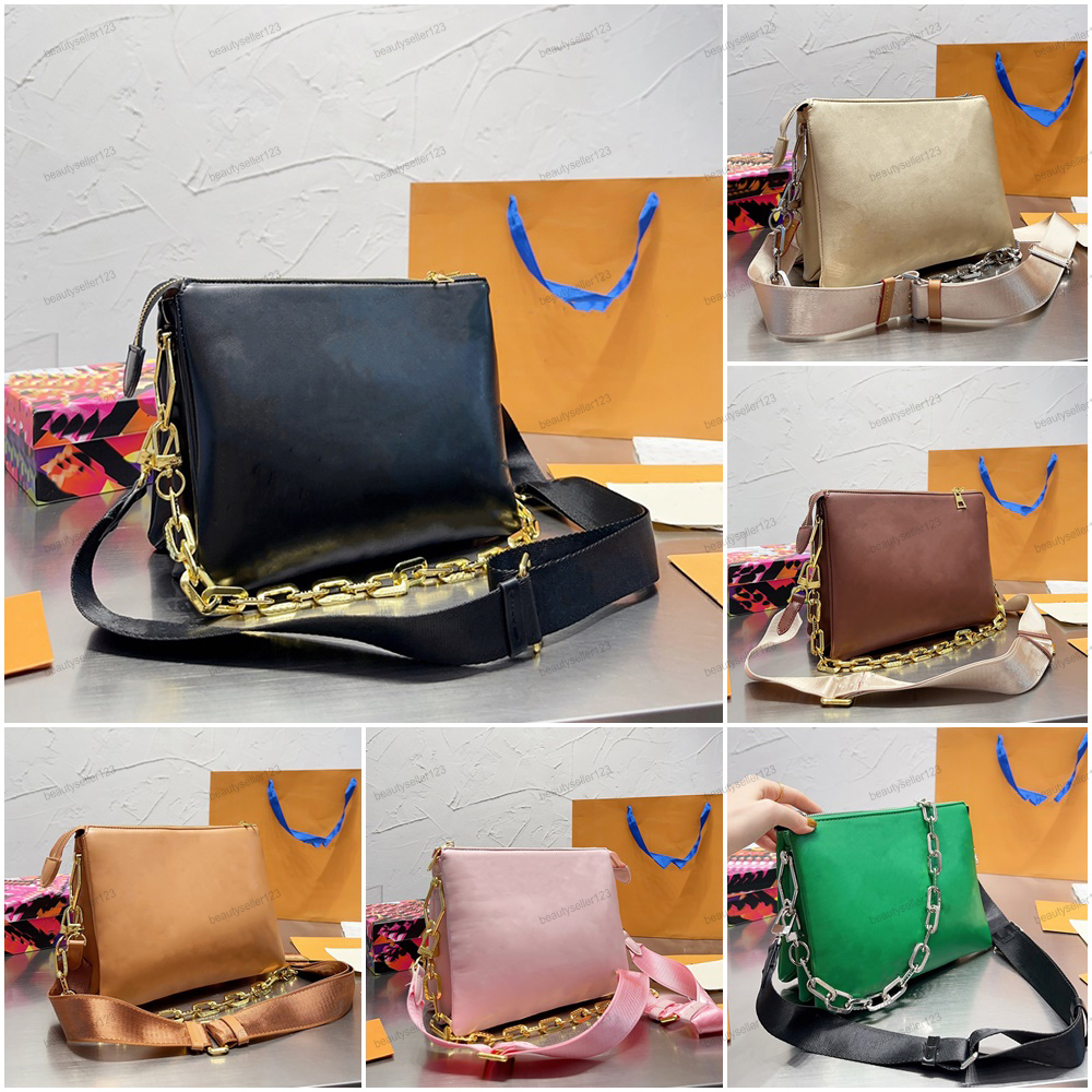 

Top Quality Luxury Pochette Leather Bag Clutch Bag Women Tote Crossbody Designer Handbags Fashion Embossing Wallet Gold chain Handbag Shoulder Bags, Black