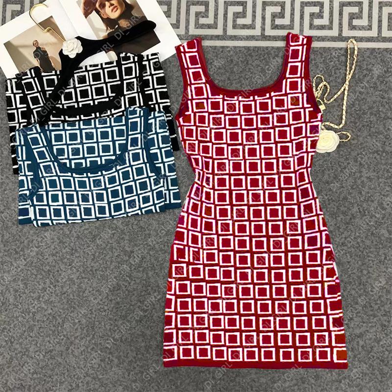 

Designer Dress Womens Knitted Vest Skirt Letter Print Dresses Summer Fashion Casual Sleeveless Skirts DUBV, Blue