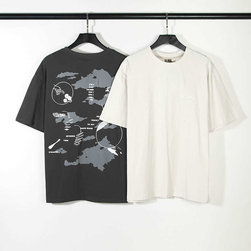 

American Vibe Grailz Staple Geometric Map Print Summer Cotton Loose Men's Short Sleeve T-shirt Fashion, 3301 dark grey