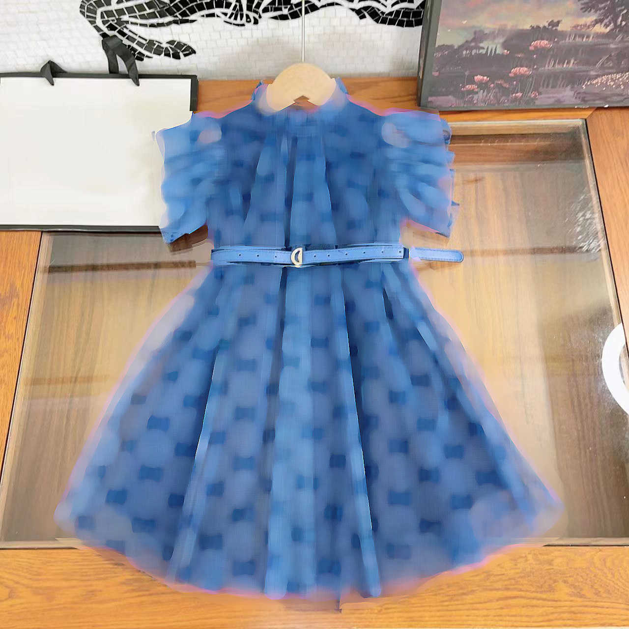 

23ss Princess Dress kids designer clothes girls dress brand logo printing Net yarn dresses inside pure cotton distribution belt High quality kids clothes