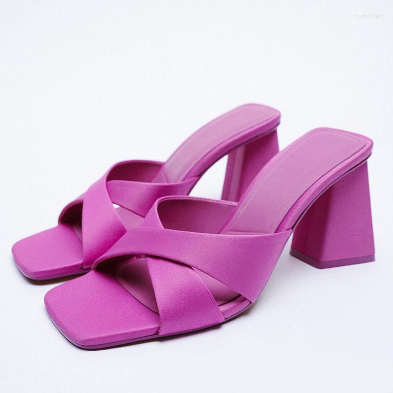 

Sandals Woman Crosses Strap Heeled 2023 Solid Casual Squared Toe High Heels Slipper Women Vintage Block Heel Sandalen Shoes, Nude
