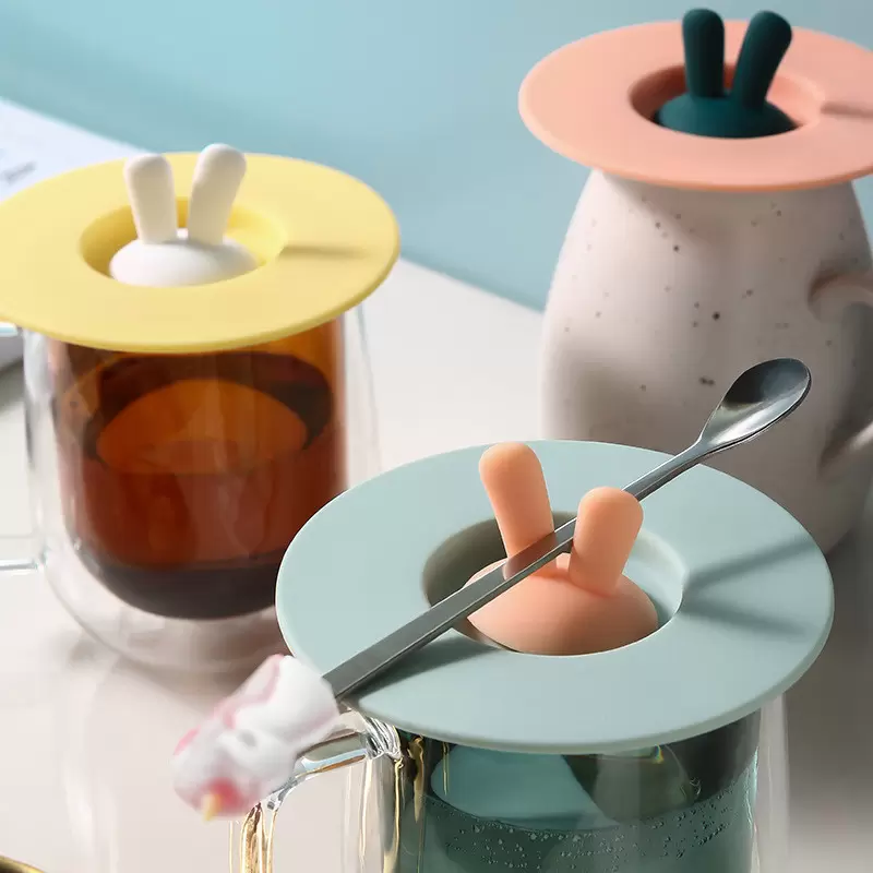 

Silicone Cup Lids 10cm Cartoon Rabbit Ears Overflow Prevention Anti Dust Round Bowl Lid Reusable Seal Coffee Mug Caps Cover
