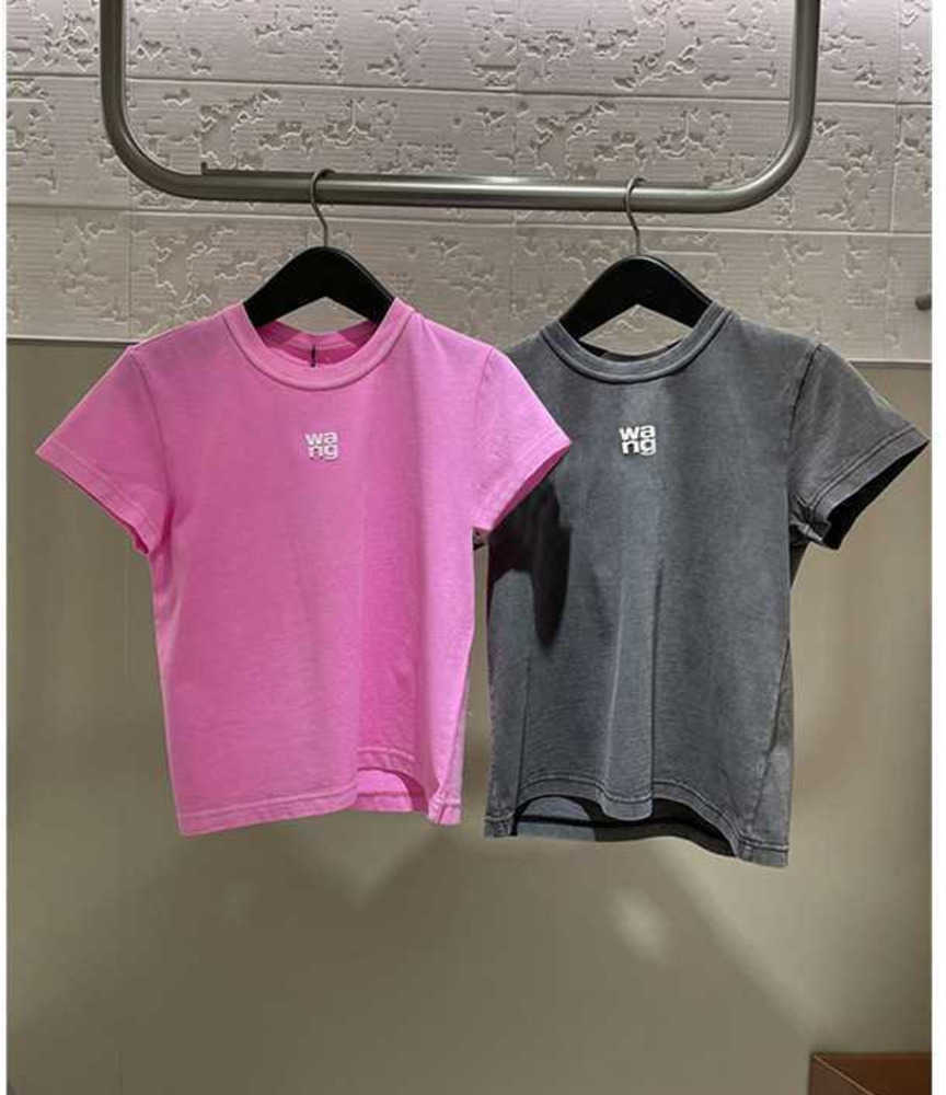 

Aw king 2023 spring designer summer new women' cotton top foam letter printing wang old short-sleeved t-shirt3655, Black