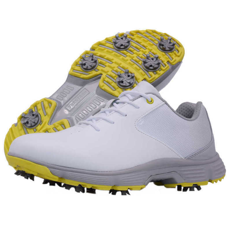 

New designer Fashion luxyry Dress Shoes Waterproof golf shoes nailed Golf casual training shoes sneaker, White yellow