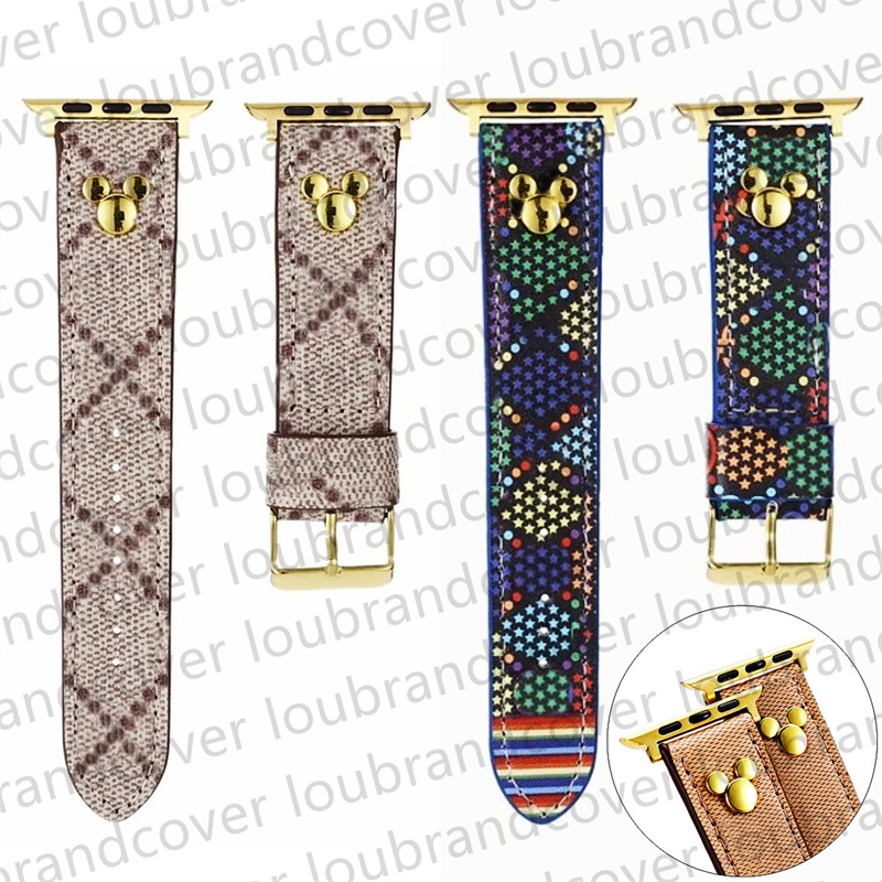 

Designer Smart Straps for apple watch band Gold Watch Band Links 49mm 44mm 45mm 38mm iwatch series 8 9 4 5 6 7 Strap Leather Rivet Bracelet Cute Cartoon Character Print