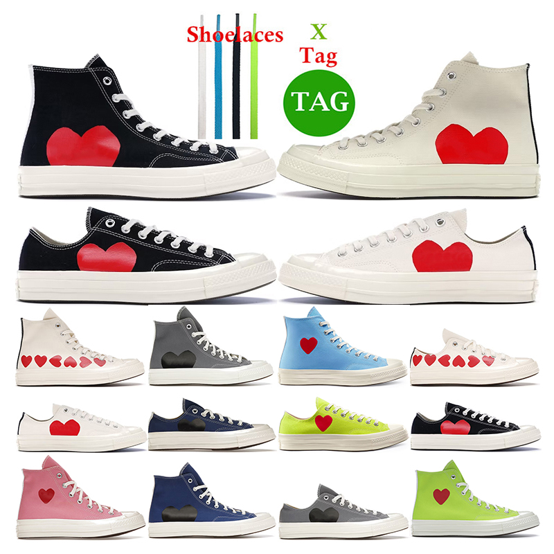 

designer Canvas shoes 1970s Casual chuck taylors high low all star comme des garcons PLAY Black white Grey Blue Red Midsole Classic sports sneakers Tennis, 1 play black high