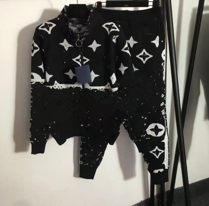 Women's Tracksuits Luxury GGity Letter knitted sweater suit Womens Ladies Solid Round Neck Cable Warm 2PC Loungewear Suit Set