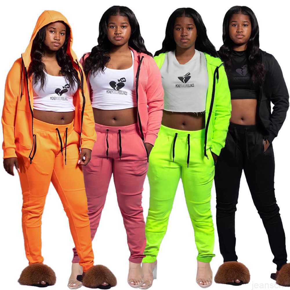 

Women Fashionable pants Clothing Solid Color Long Sleeve Two Piece Hooded Loose Fashion Casual Women's Sports Suit, Orange