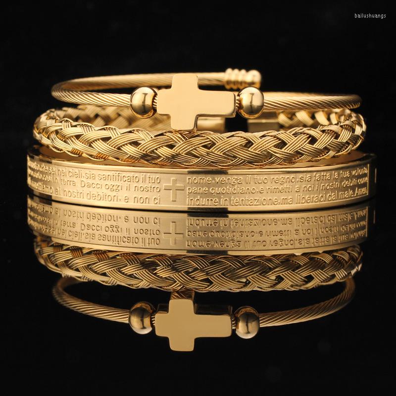 

Bangle Classic Gold Plated Cross Stainless Steel Charm Cuff Bangles Multiple Braided Sporty Men Women Bracelets Pulsera
