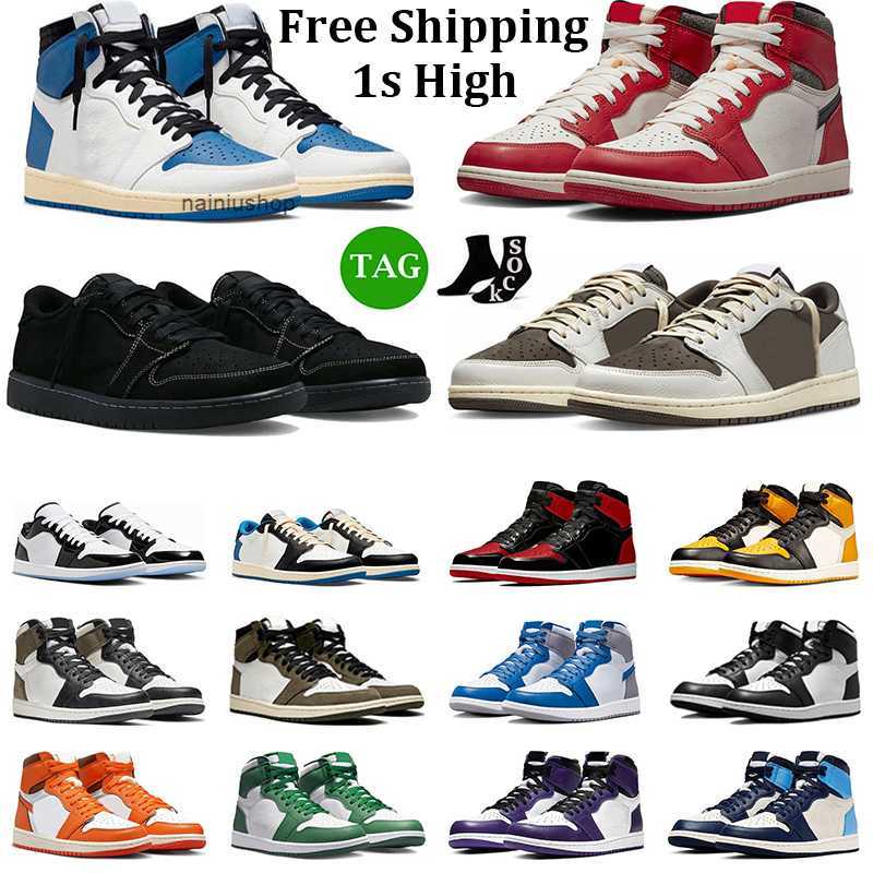 

Jumpman 1 High OG Basketball Shoes 1s Men Wonmen Low Fragment Low Black White Black Phantom Bred Patent Lost Found Mens Trainers Sport, #14