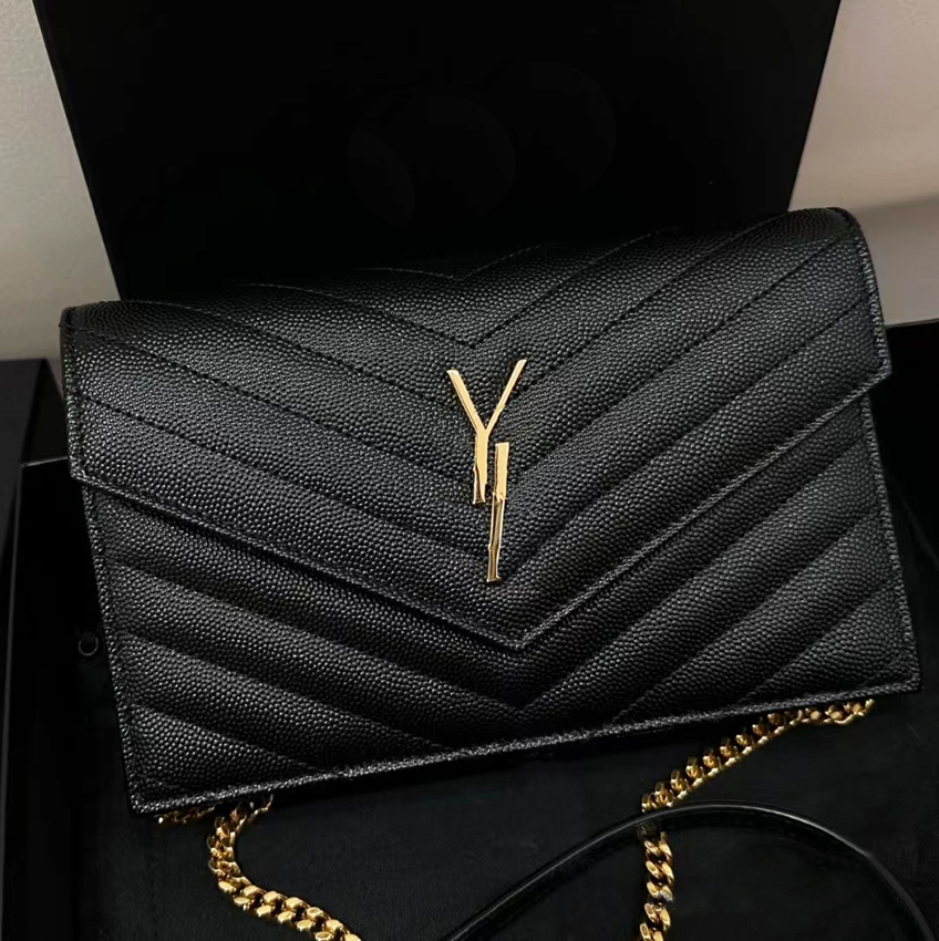 

Luxury bag Designer bags Shoulder Handbags Leather Fashion Classic Envelope Chain bag Gold Silver Sign Y Letter Woman caviar crossbody black wallet, Y5 golden logo