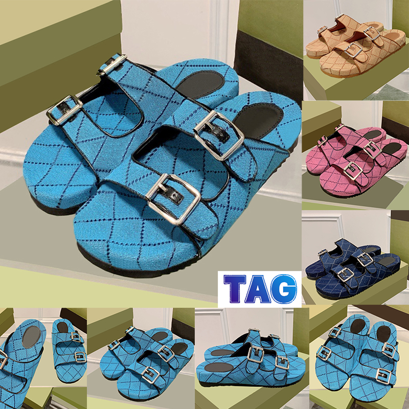 

Low-Heel Straps Slide Sandals mens slides designer For womens sandal Men beach slippers shoes summer outdoor low heel ladies Flat slipper luxury flats EUR 36-45, 04-dark blue ivory denim with straps