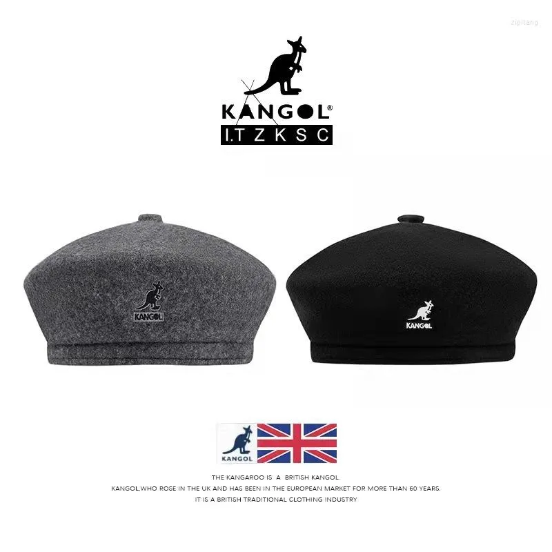 

Berets KANGOL Winter Kangaroo Pumpkin Cap Fleece Sboy British Men's And Women's Casual Wool Landlord Yuppie Painter Hat Tide, Black