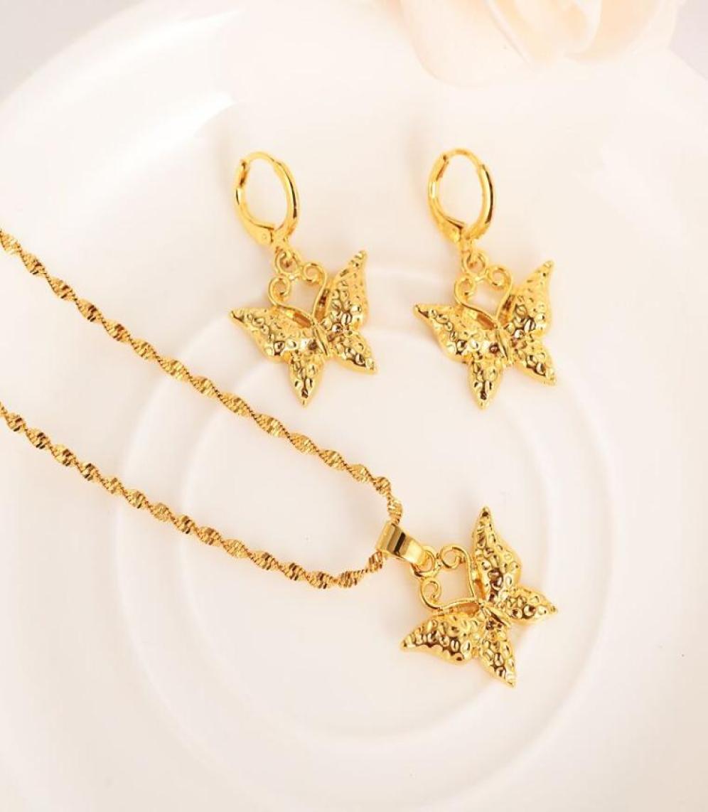 

cute butterfly Solid gold Filled Jewelry sets Wedding pendant Necklace Earrings Jewelry Sets necklace earring set4393546, Golden