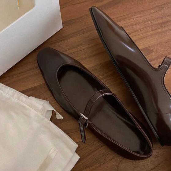 

The Row French Inside Heightened Shallow Mouth Mary Jane Women Flat Shoes CHSV BSWW, Black