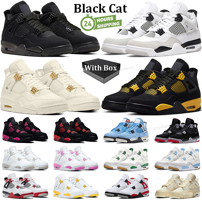 Avec boîte 4 chaussures de basket-ball hommes femmes 4s chat noir militaire noir rouge ciment Thunder University bleu pin vert Bred Olive 2024 no