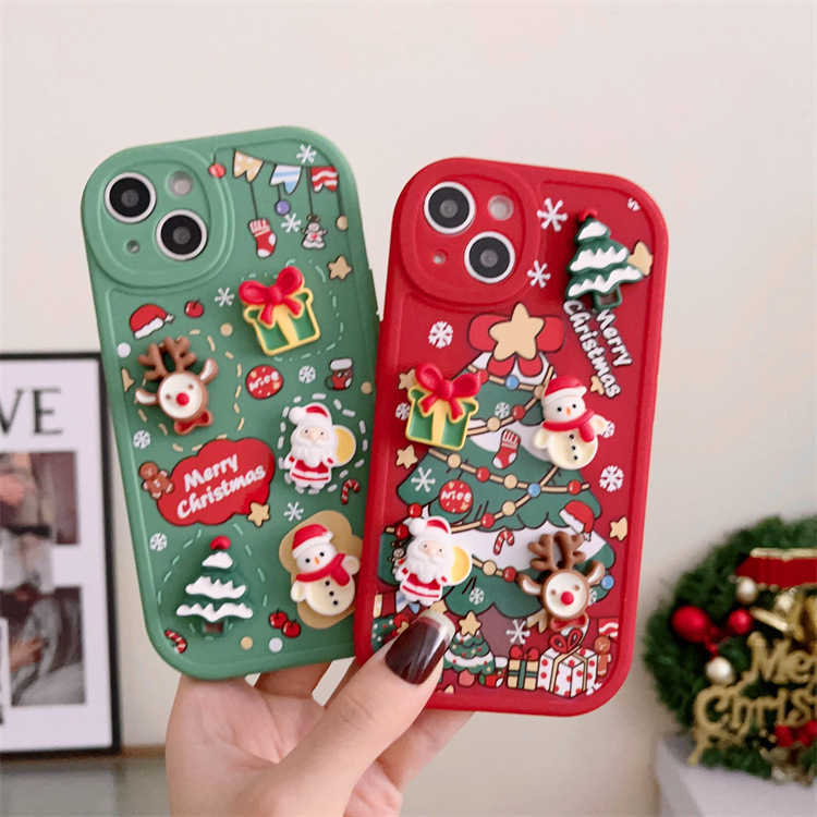 Three-dimensional Santa for 12iPhone14pro phone case painted iPhone13promax/11 Fall resistant 15 L231024-image-914595901