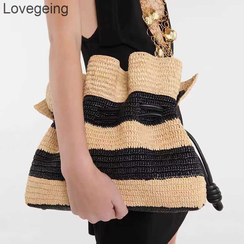 

Tote Loews Raffia Designer Women Bag Bags 2023 Grass Woven Single Shoulder Oblique Cross Handmade Hook Leisure Versatile Beach, Roheika stripes
