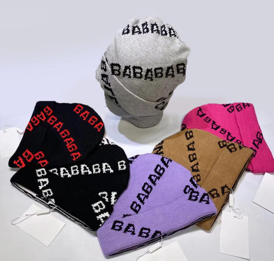 B classic designer autumn winter hot style beanie hats men and women fashion universal knitted cap autumn wool outdoor warm skull caps 6 color