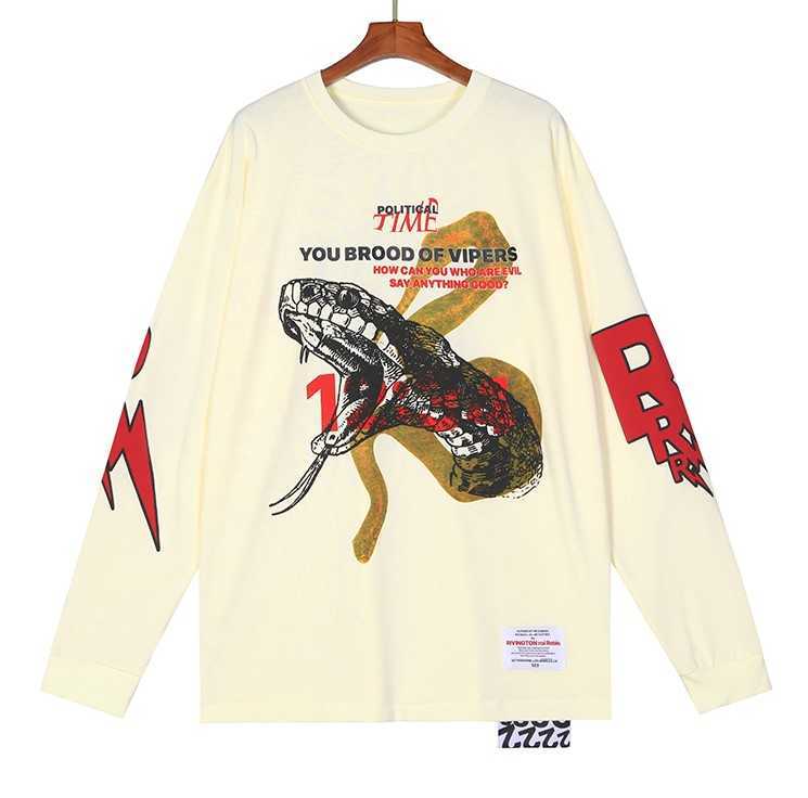 

RRR123 Anaconda Letter Foam Print Decal Fashion Brand Long Sleeve T-Shirt High Street Loose Oversize, Shipping fee