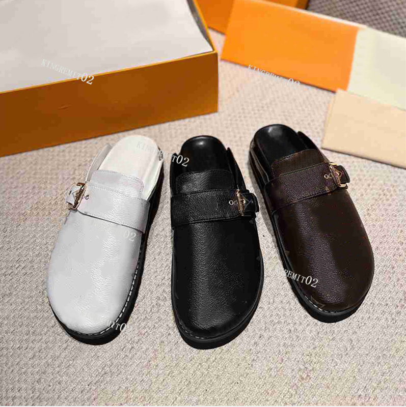 

Designers Slippers COSY COMFORT Slipper Easy Slides Men Women Sandals Flat Sandal Genuine Leather Mules Lazy Adjustable Buckle Slides Beach Flip Flops