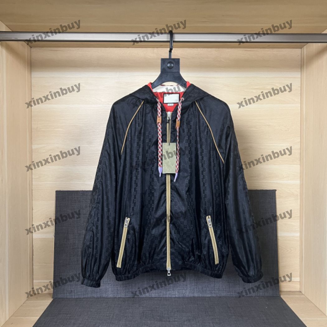 

xinxinbuy Men designer Coat Jacket Hoodie Paris Double letter Jacquard fabric Ribbon windbreak long sleeve women black khaki XS-2XL, Multi