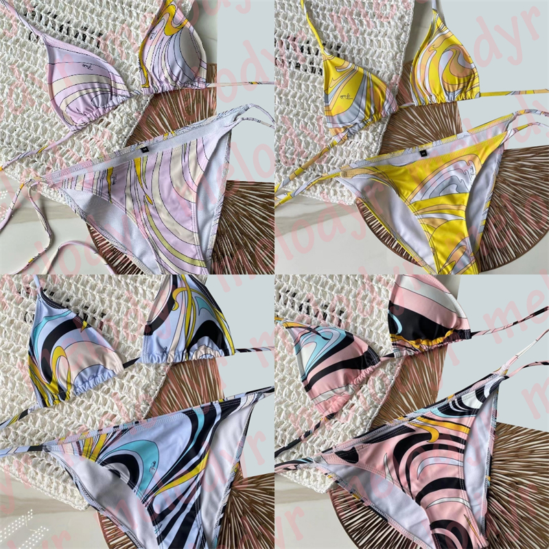 

Women Swimming Swimwear Designer Print Two Piece Set Bikini Seaside Beach Wear Swimsuit, Yellow