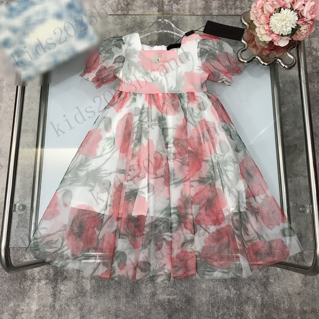 

23SS princess Chiffon Dress Doll collar designe girls cotton dresses with belt skirts luxury puff sleeves pleated dresses for girls children pleated skirts 110-160, 9#
