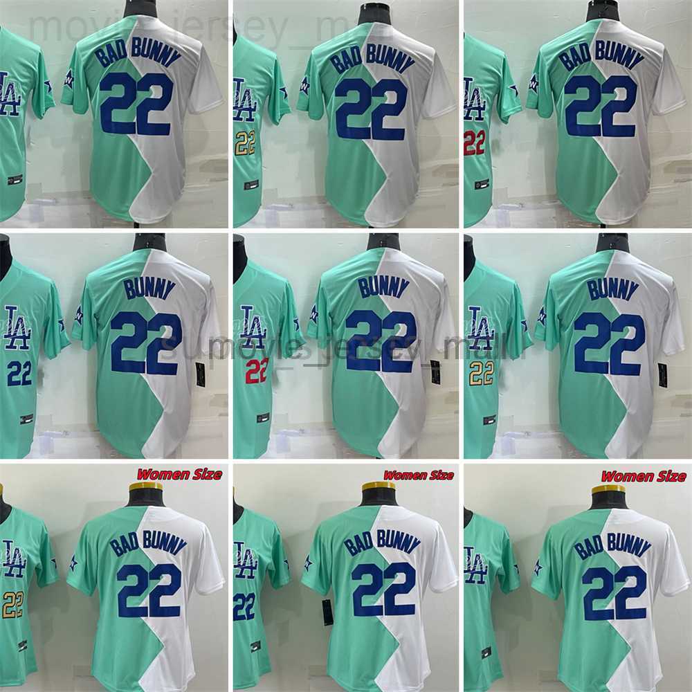 

22 Bad Bunny New Baseball Jersey Blue and white half color Stitched Jerseys Men Women Size S--XXXL