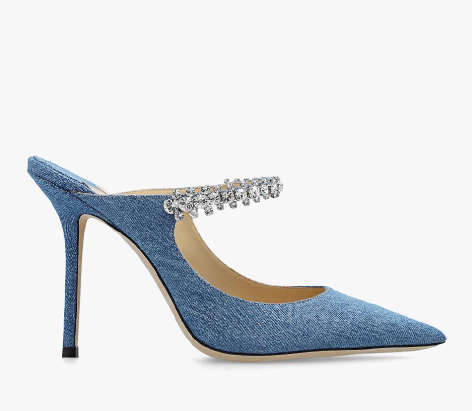 

Luxury Women sandal high heels bing 100mm slide mules sandal slipper crystal embellished pointed-toe stilettos heels strass strap thin girl best love sandals box, 15