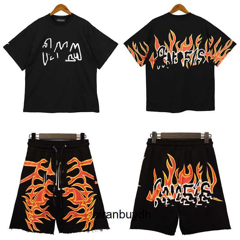 

Men' T-shirts New Pa Summer Flame Print Short Sleeve Relaxed Casual Unisex Set, 2023 apricot