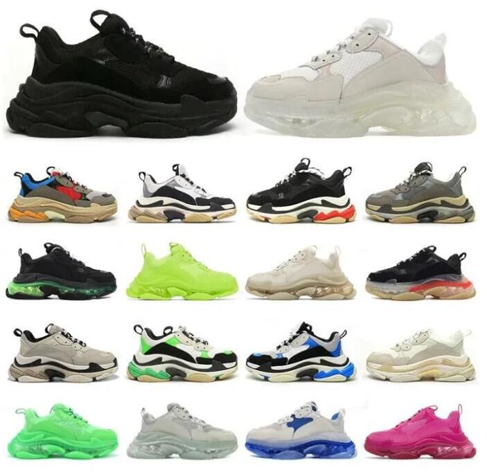 

Designer 17FW Triple S Men Women Casual Shoes sneakers platform Tan clear sole black white grey red pink blue Royal Neon Green mens trainers sports sneaker 36-45