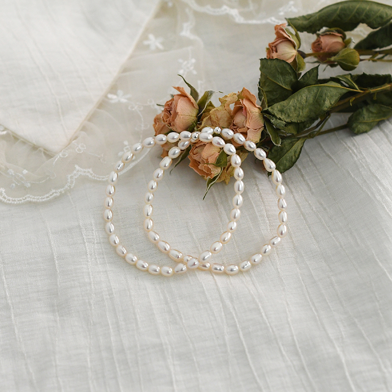 Charm Bracelets ASHIQI 4mm Natural Fresh Water Pearl Elastic Bracelet 925 Silver Beads Jewelry Women's Valentine's Day Jewelry Gifts 23040
