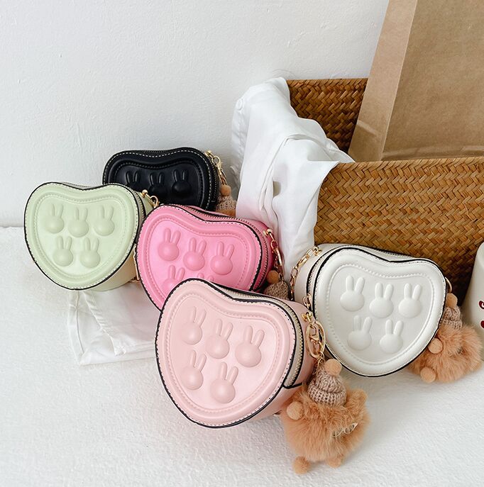

Cute Children handbag little rabbit embossed love bag little girls chain crossbody bag coin purse, Rose red