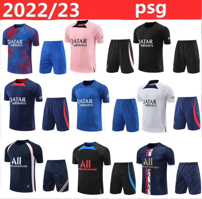 

2022/23 PSGS tracksuit 2022/23 MBAPPE NEYMAR JR Sportswear men training suit Short sleeved suit Football soccer Jersey kit uniform chandal adult sweatshirt, Ivory