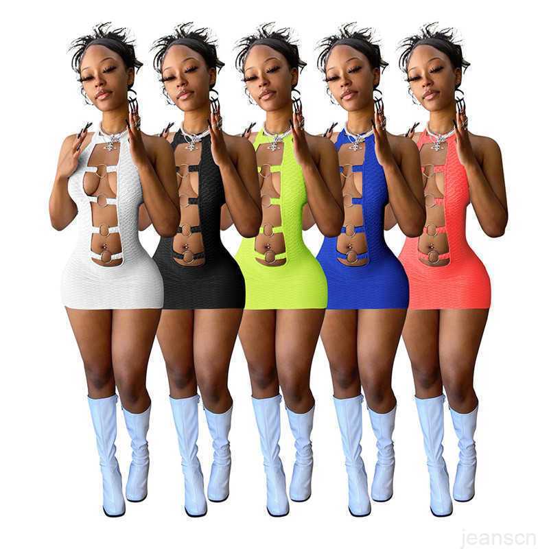 

Women Hollow Out Dresses Summer Ripped Nightclub Sleeveless Skirt Solid Backless Package Hip Dress, White