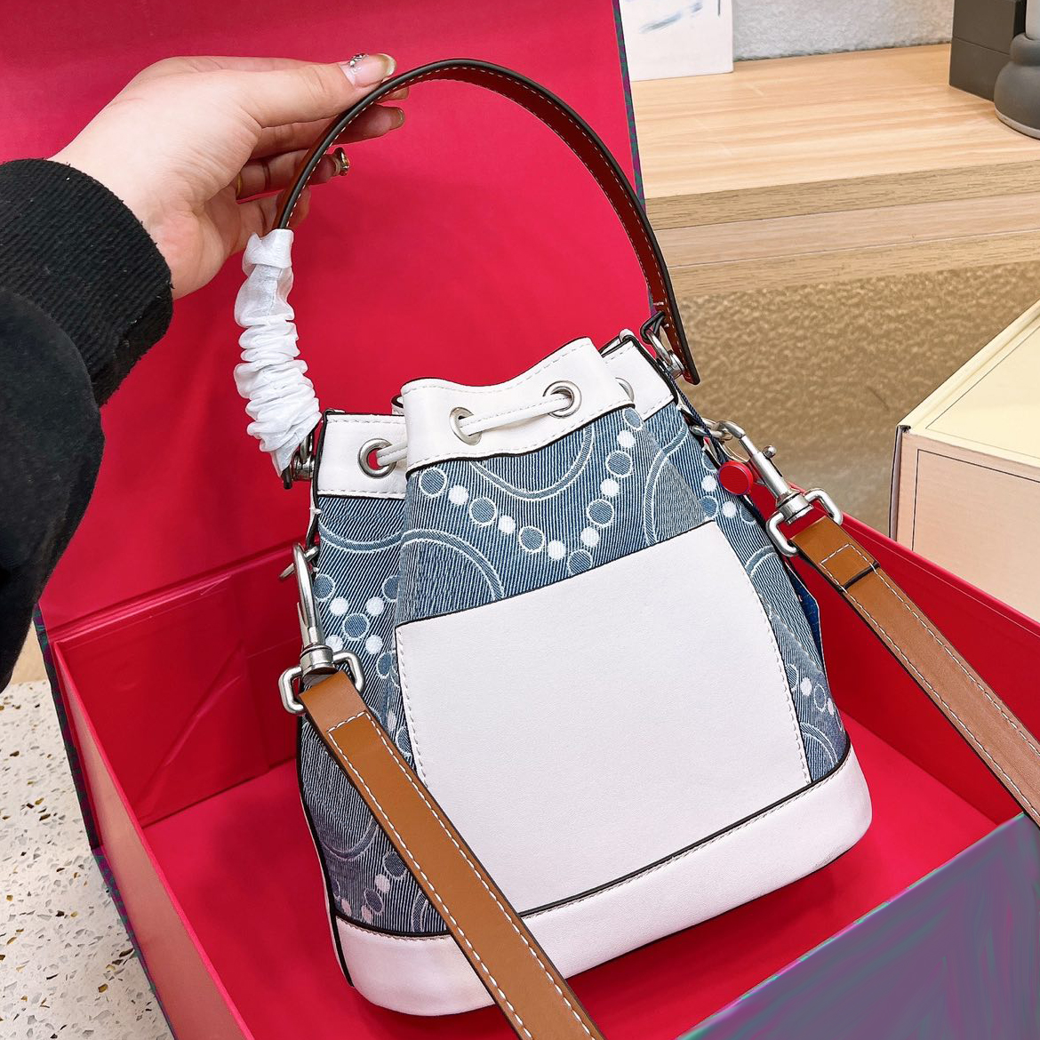 

denim bag Bucket bag designer crossbody bags purse lady shoulder bags Women beach handbags Vintage Print Totes 2 size 230509, Taq01