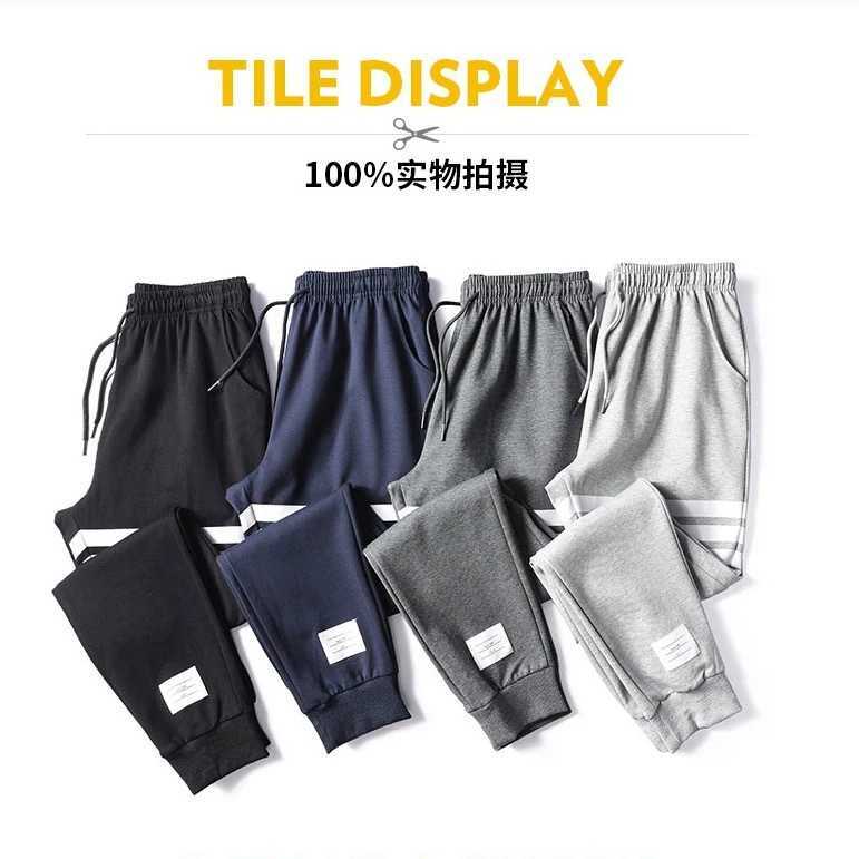 

2023 New Brand Tb Thom Classic Fashion Pants Men's Wei Cotton Four Bar Sports Casual Couple Loose Strap Long, Black