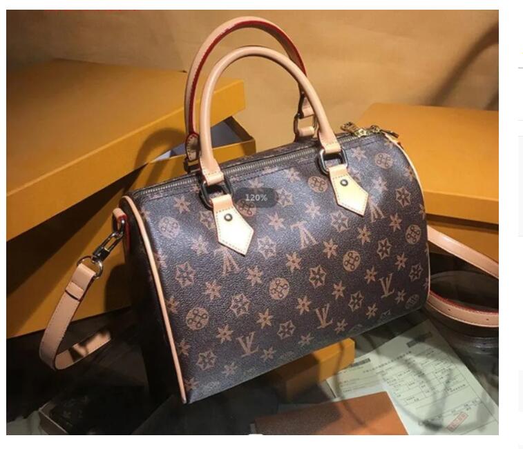 

Classic Traveler speedy Bag 30CM Fashion Women ShoulderBag Mono Pillow Totes Handbags Crossbody Coin Purse, Brown-grid