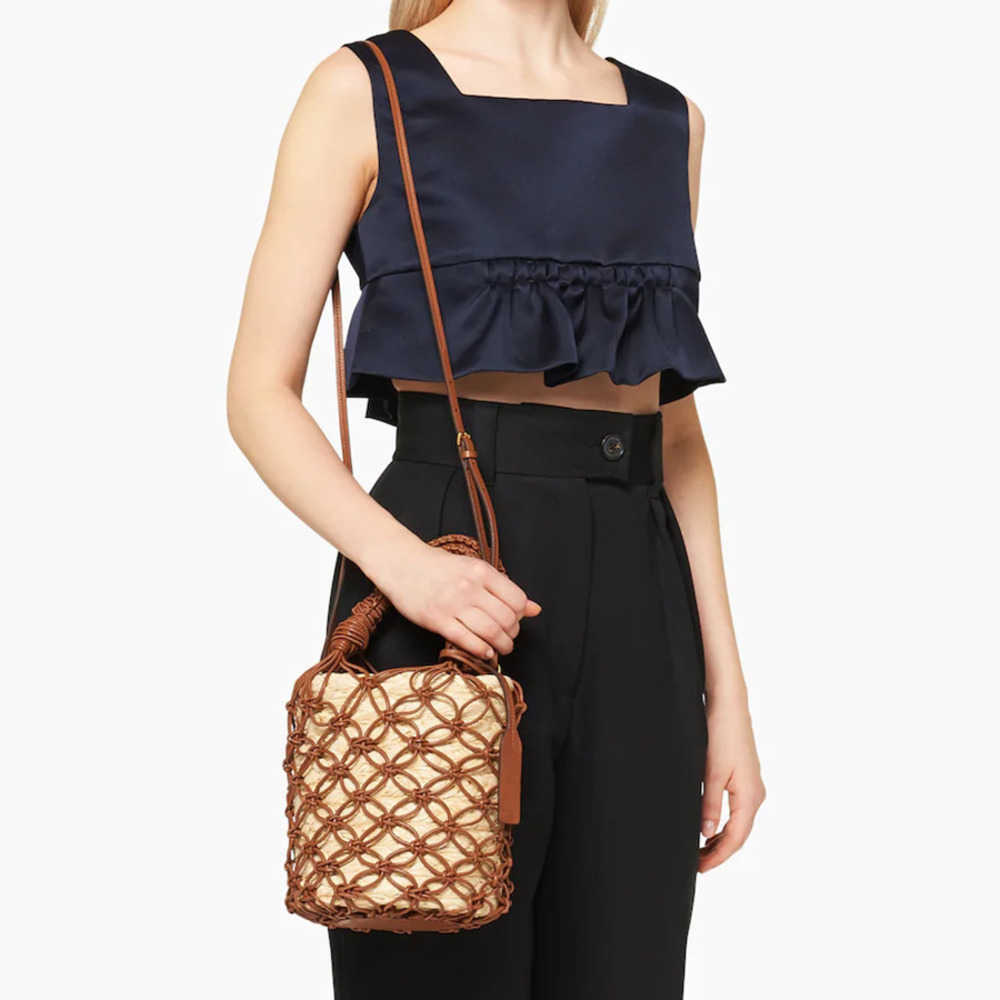 

The same fashionable straw woven hollowed out handbag, casual and simple fishing net, single shoulder women's bag, shopping versatile crossbody bag 230406, Brown4