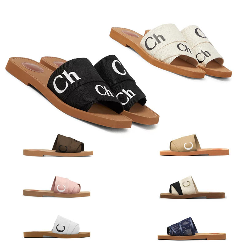 

2023 Women Woody Slippers Mules Flat Chole Sandals Slides Designer Canvas White Black Sail Womens Fashion Outdoor Beach Slipper Shoes For Woman Sliders Sandal, 12