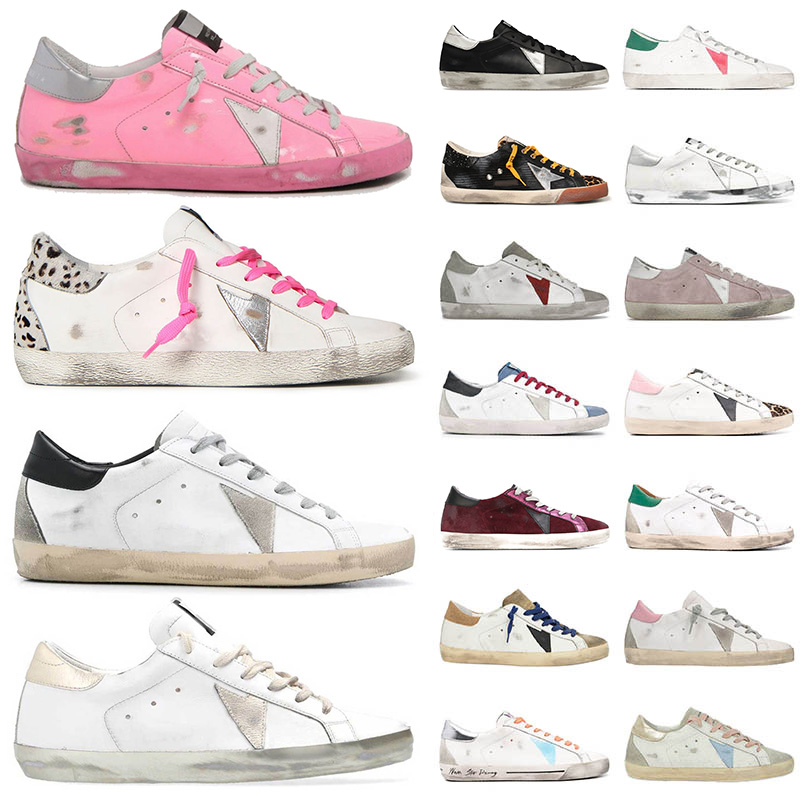 

golden sneakers womens mens dress shoes designer heels superstar dirty super star black white pink green ball star trainers des chaussures, A42 pink suede white