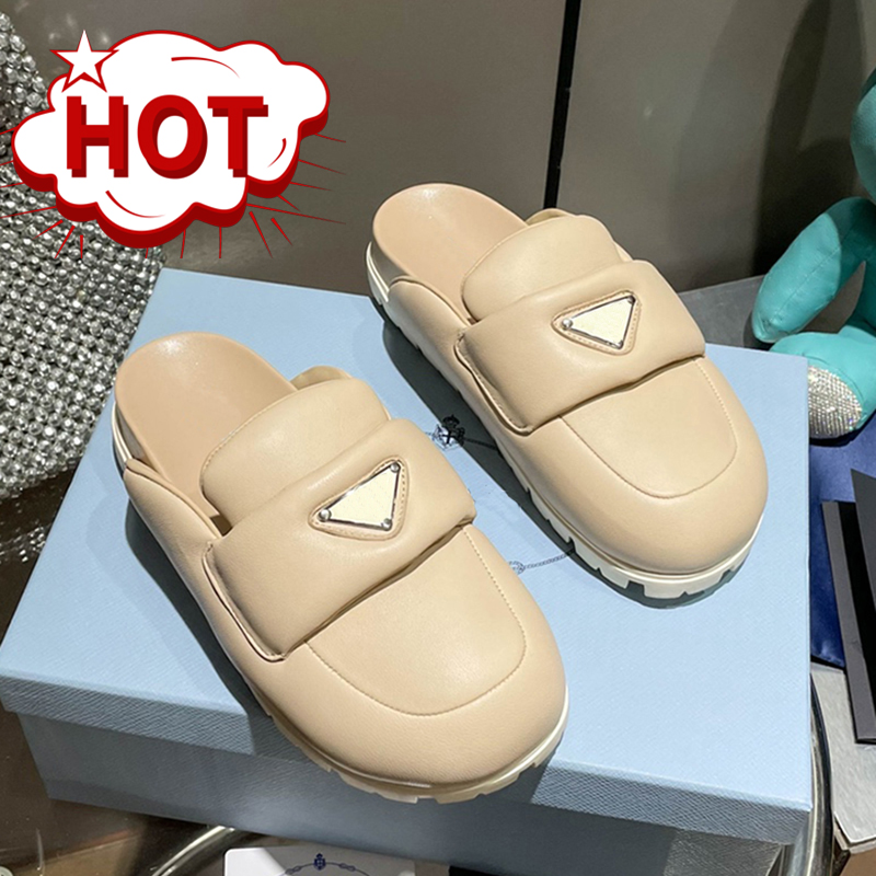 

2023 Designer Sabots Slippers Womens Slides Soft padded nappa leather sandals mules With Box Women Platform Bread Slipper flat Slide luxury summer beach sandal