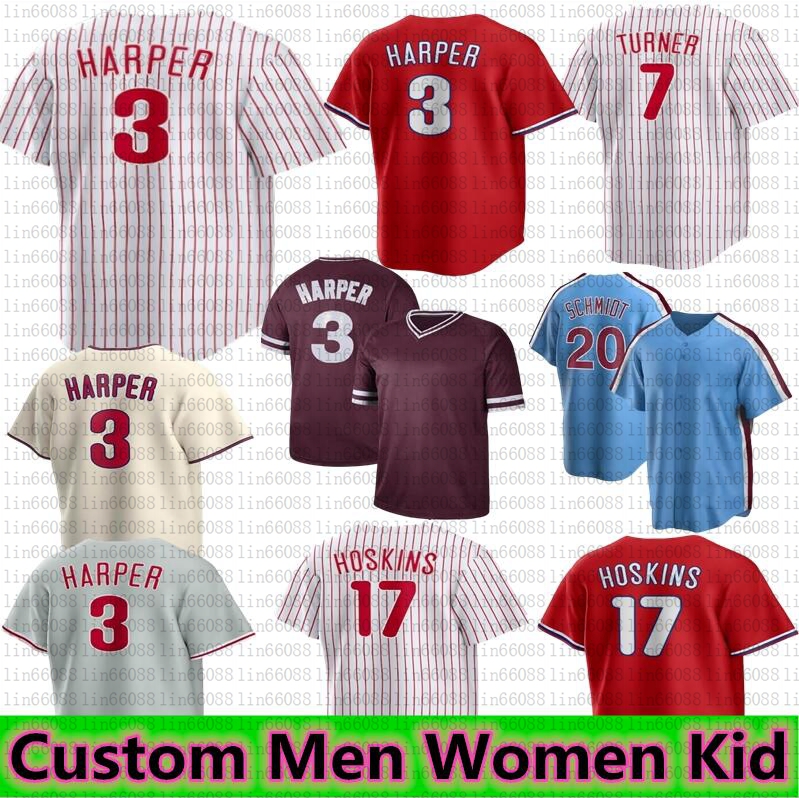 

Custom S-4XL New Men Women youth 2023 Baseball Jerseys Bryce Harpe Trea Turner Rhys Hoskins JT Realmuto Schwarber Stitch jersey