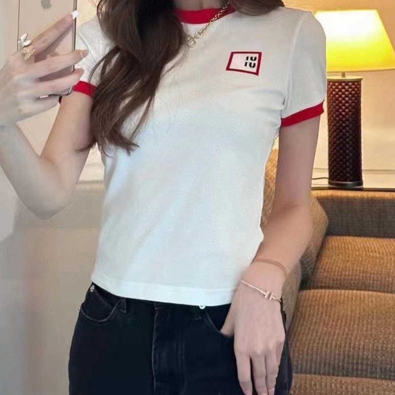 

Summer womens T shirt fashion letter graphic tee designer t shirt flocking pullover top women slim sweat-absorbing short sleeve, White