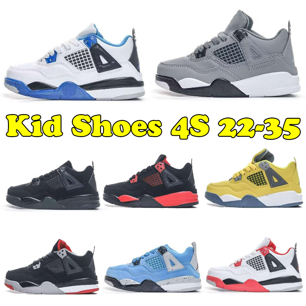 

Kids Shoes 4 Basketball 4s Designer Sneakers Boys Military Black Cat Trainers Baby kid shoe Fire Red Thunder Girls Children youth toddler infants Blue Lightning Grey, As shown here