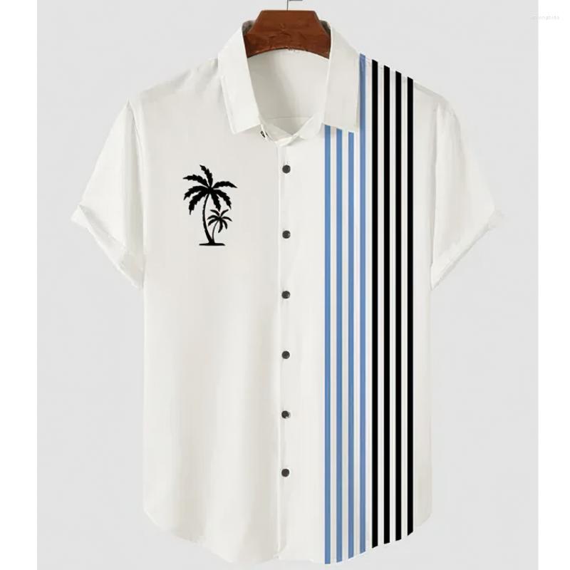 

Men's Dress Shirts 2023 Cool Summer Simple And Comfortable Men's Striped Coconut Tree Print Short Sleeve Shirt Oversized High Quality, Shirt 6
