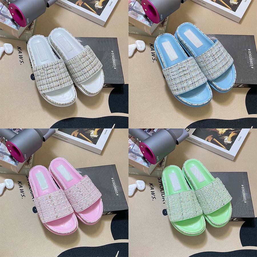 

Summer Sandals Slipper Beach Sliders Rubber Scuffs Indoor Shoes Designer Canvas Cross Woven Outdoor Peep Toe Slipper Blue Pink Brown Green Flip Flops Shoes, #2